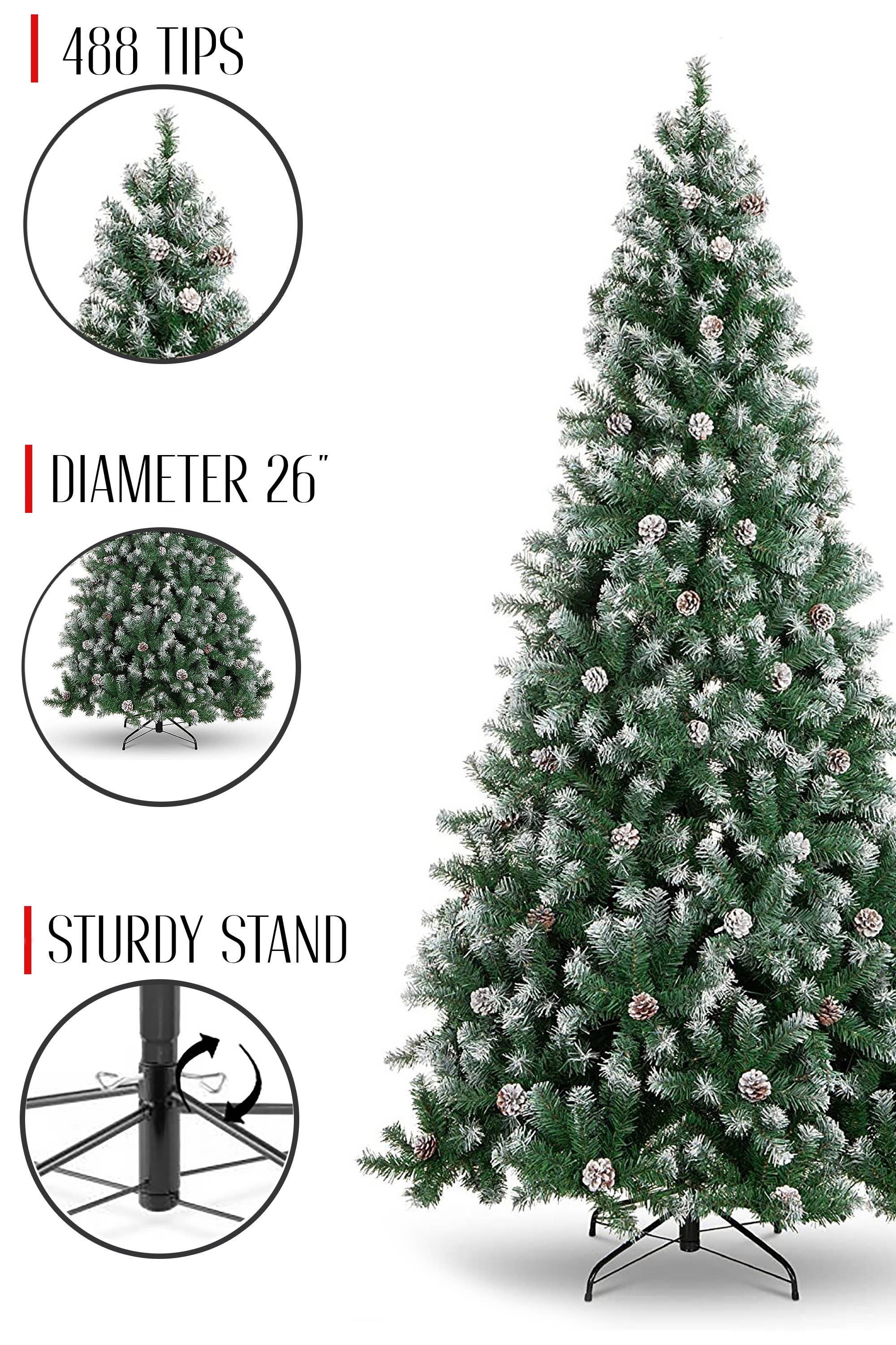 Perfect Holiday - Wholesale Artificial Christmas Tree - Frosted Oregon Fir with Snow Dusted Pine Cones, Black Met0
