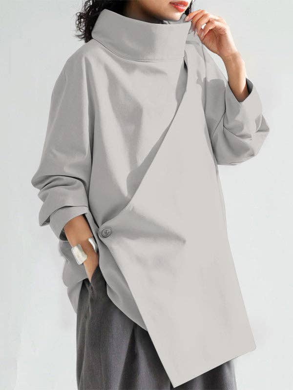 Plush Looks - Wholesale Tunic - Women's - Long Sleeves Loose Solid Color High Neck T-Shirts Tops1