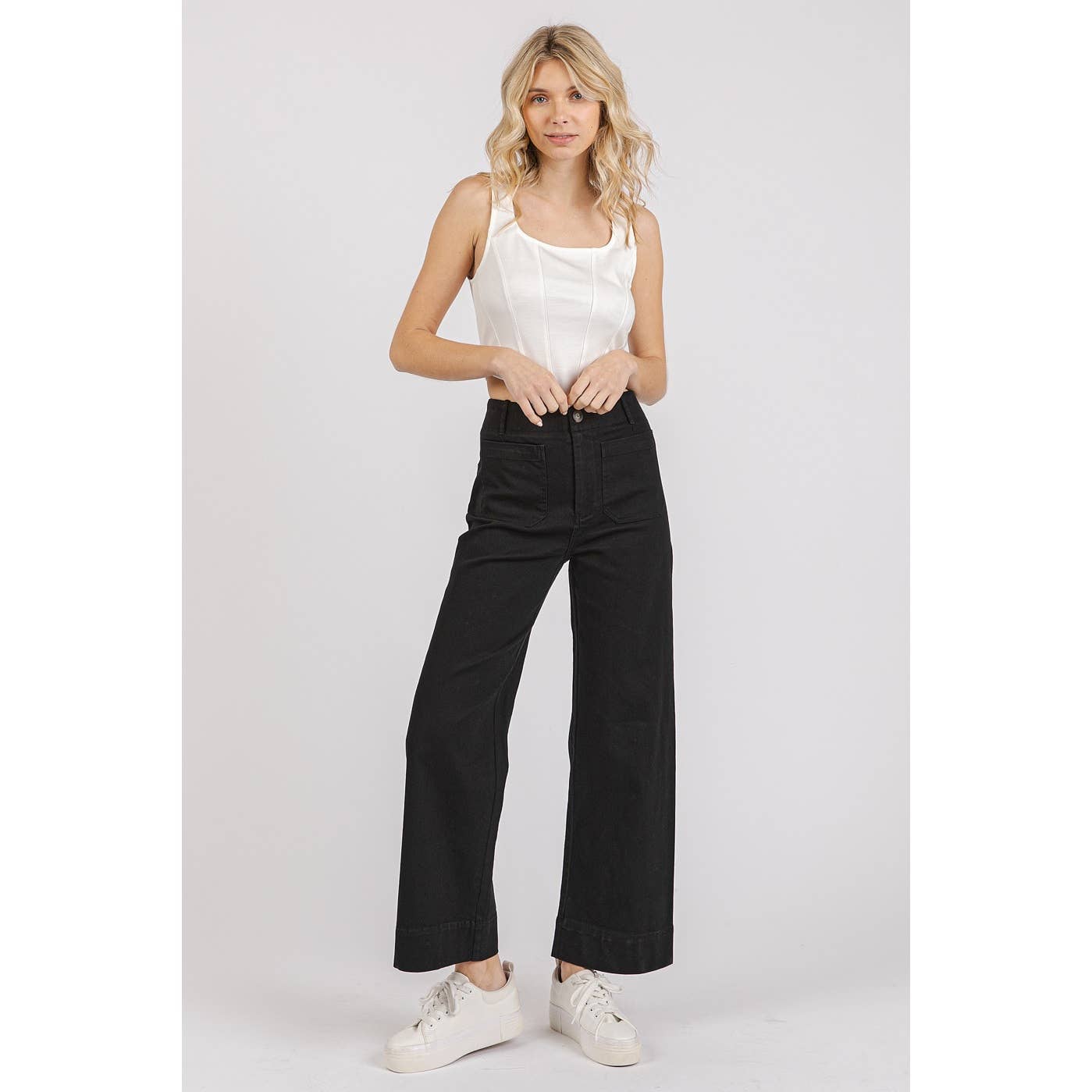 mittoshop - Wholesale Pants - Women's - TWILL PATCH POCKET HIGH RISE WIDE LEG PANTS10