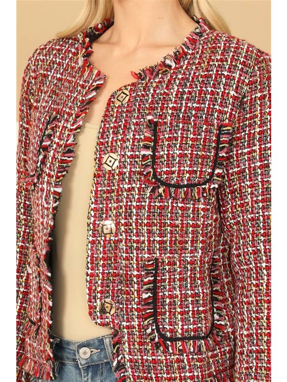 Red Multi Pocket Ptch Knitted Jacket for wholesale on Faire