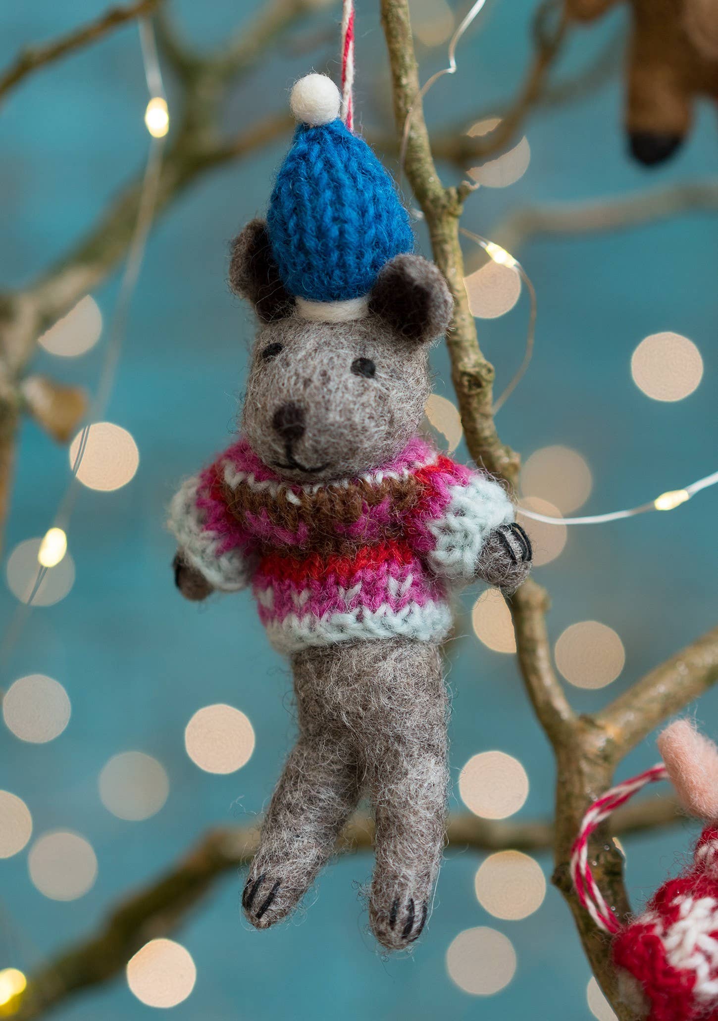 Namaste - Wholesale Christmas Decoration - Felt Bear In Knitted Jumper