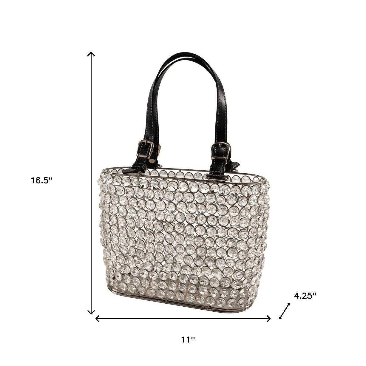 HomeRoots – wholesale Desk organiser – 11" Clear And Silver Faux Crystal And Metal Handbag Shaped Magazine Holder2