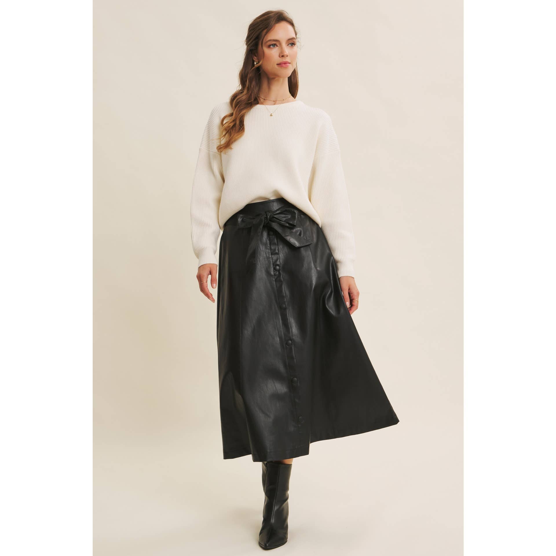 in february - Wholesale Skirt - Women's - SOPHISTICATED VEGAN FAUX LEATHER BELTED MIDI SKIRT25