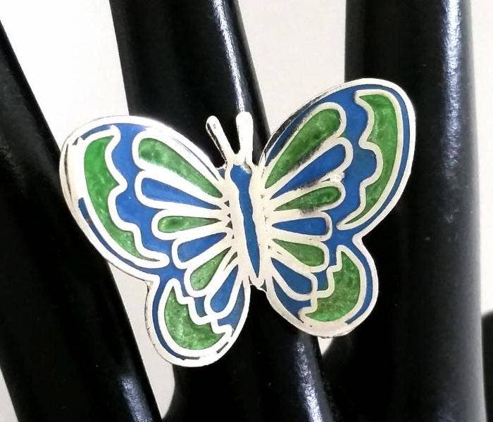 Costello International – wholesale Cocktail/Statement Ring – Eldad emalj Silver tropiska fjäril ringar1