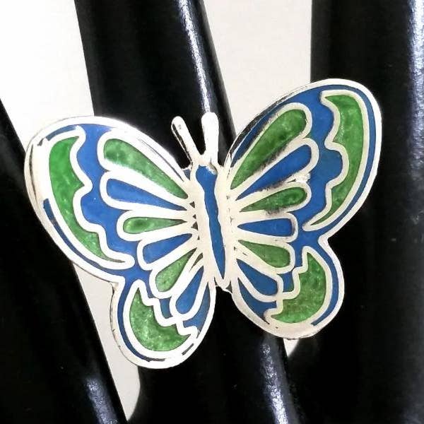 Costello International - Venta al por mayor Anillos grandes/de cóctel - Anillos mariposas tropicales de plata esmaltada1