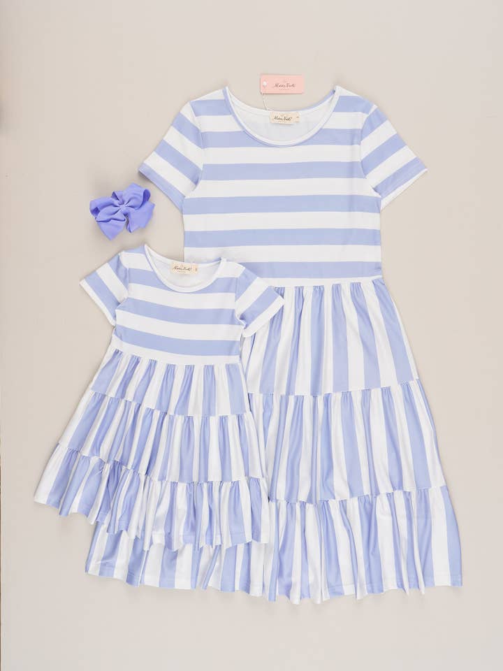 Marie Nicole Clothing - Wholesale Mommy & Me Sets - Mom & Me Ash Blue Striped Dress