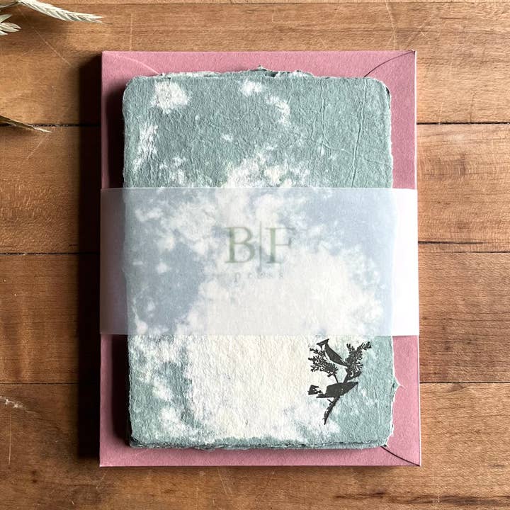 Birds on branch - (Seafoam) Letterpressed Set for wholesale by Bat Flower Press