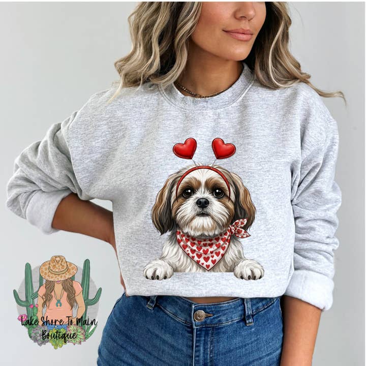 Cute Valentine's day sweatshirt - Valentine Shih Tzu red for wholesale by Lake Shore To Main