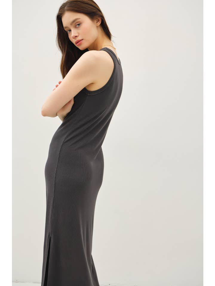 Be Cool - Wholesale Dress - Women's - RIBBED KNIT SIDE SLIT SLEEVELESS TANK MIDI DRESS27