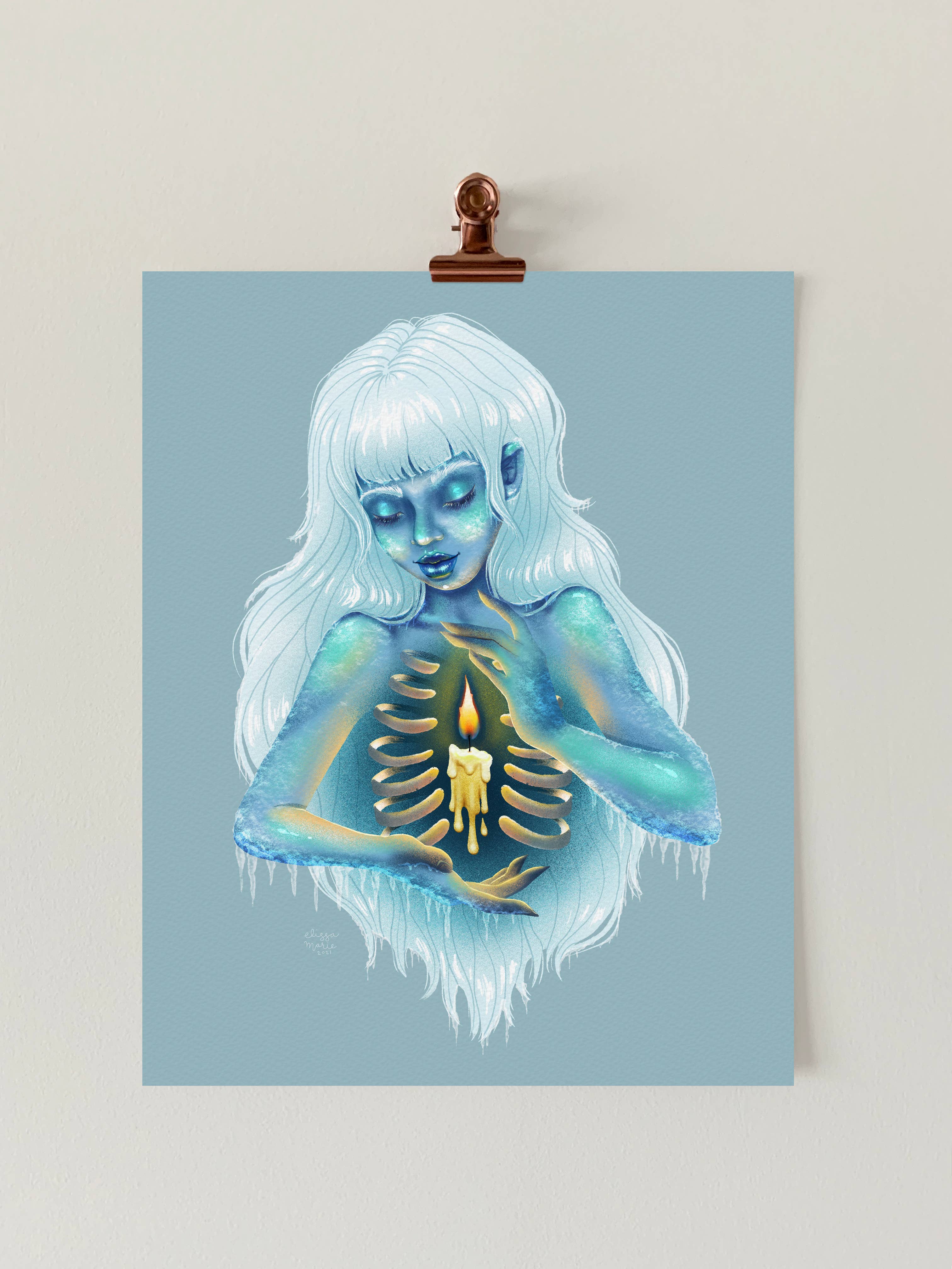 Elissa Marie Creative – Impressão artística por atacado – Luz Interior Art Print | vela | gelo | spooky | ribcage1