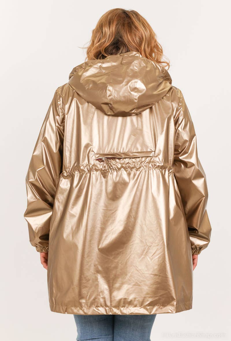 Attrait Paris - Venta al por mayor Cortavientos - Mujer - Cortavientos largo metálico con capucha y cremallera de colores Tallas grandes15