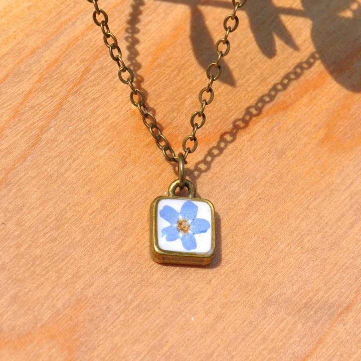 Pressed Flower Tiny Square Necklace for wholesale by My Beverly Jewelry