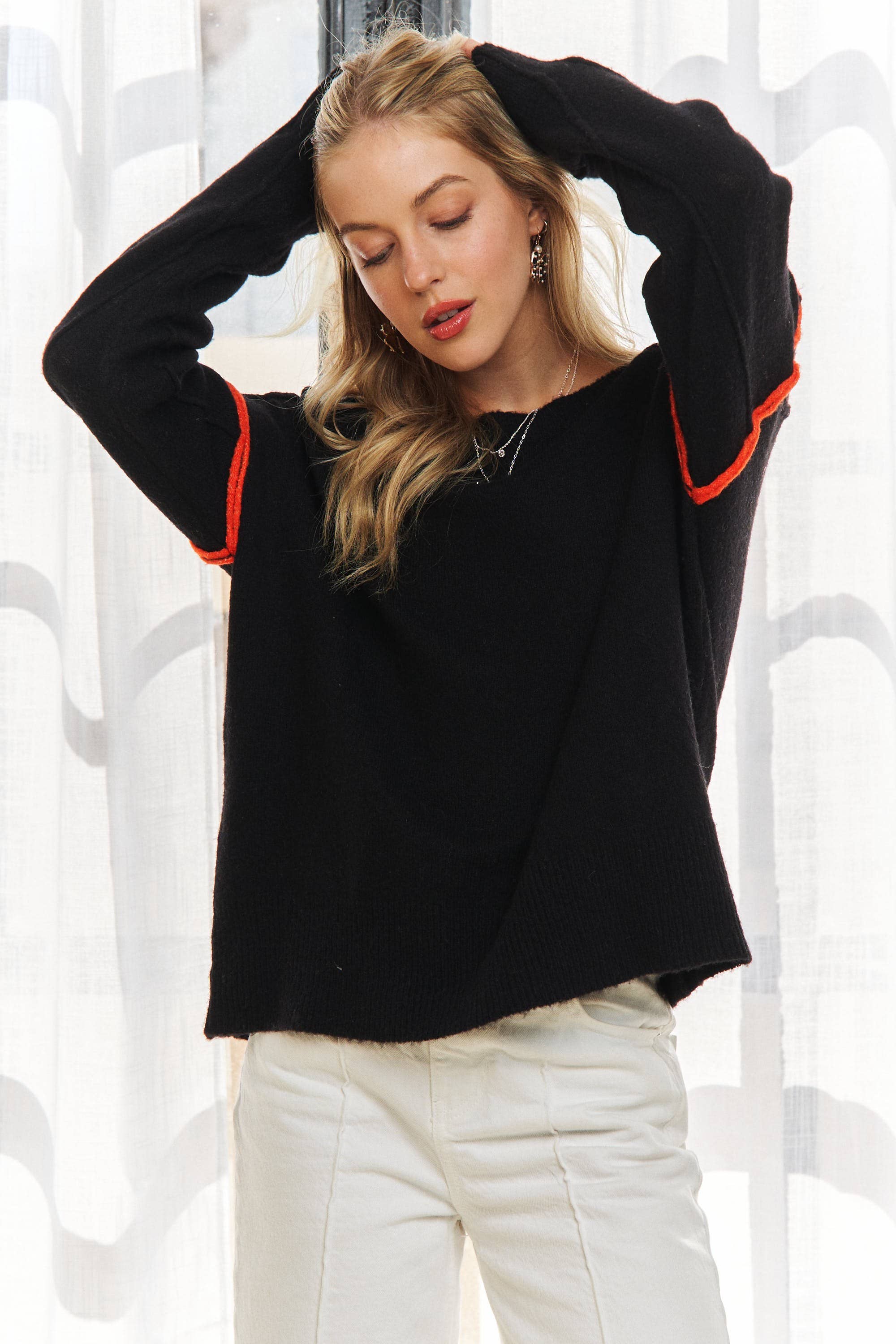 ADORA LA – Großhandel Strickpullover – Damen – CESW3228 - PULLOVEROBERTEIL MIT STREIFENAKZENTEN0