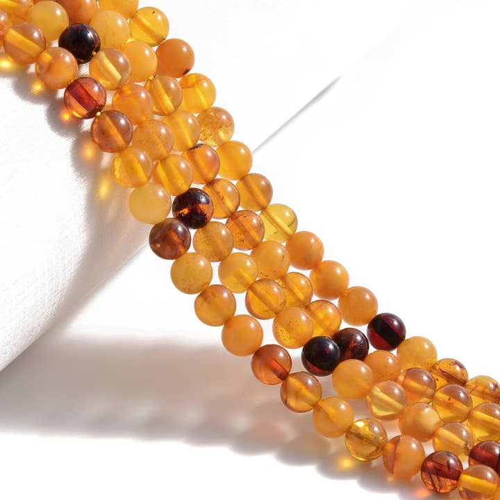 CRCBEADS - Vente Perle - Perles rondes lisses en ambre multicolore baltique 4mm 5mm 6,5-7mm 7,5-8mm 15,5'' brin1