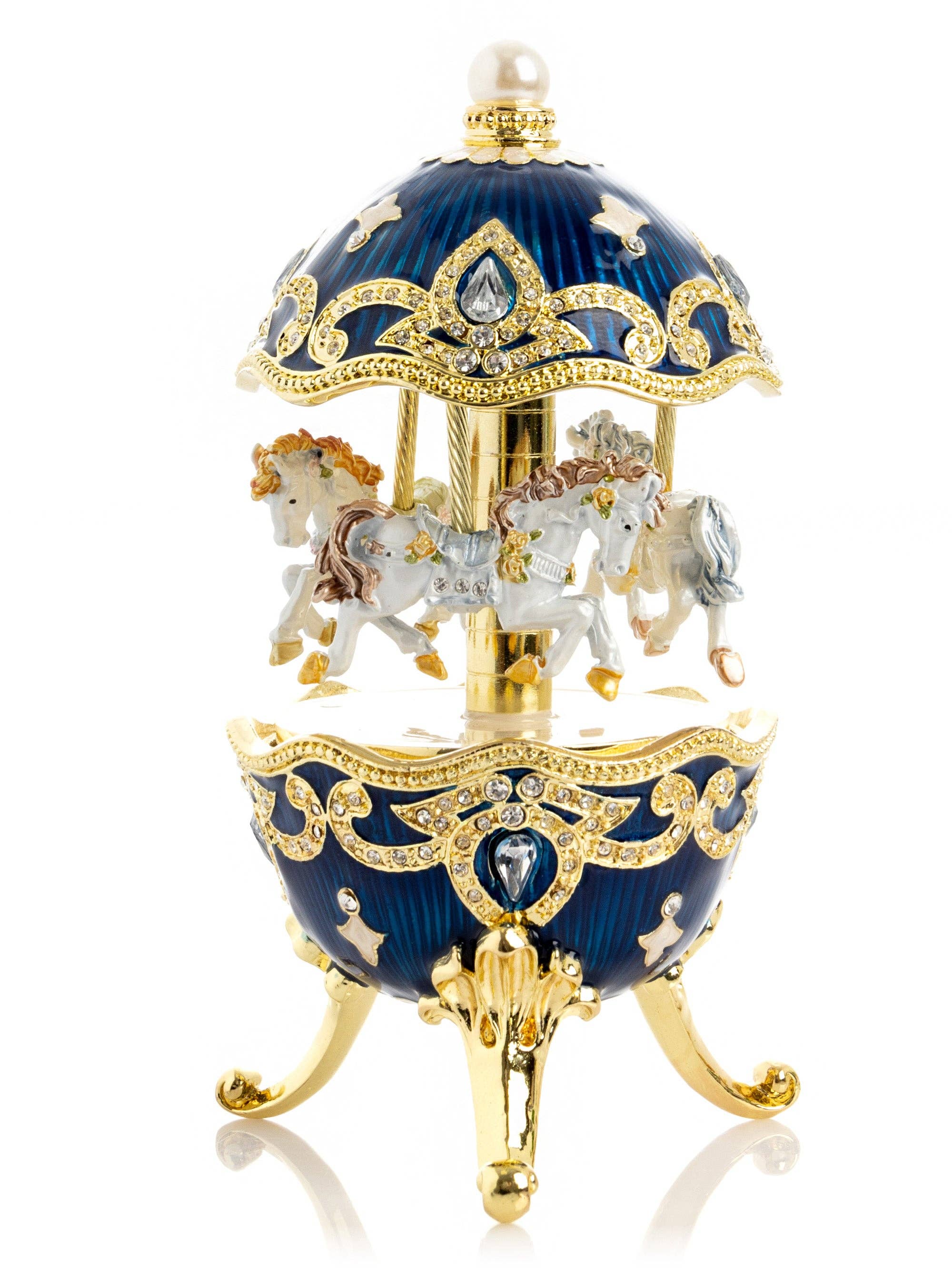 Keren Kopal - Venta al por mayor Cajas decorativas - Huevo de Fabergé con carrusel de caballo de viento azul6