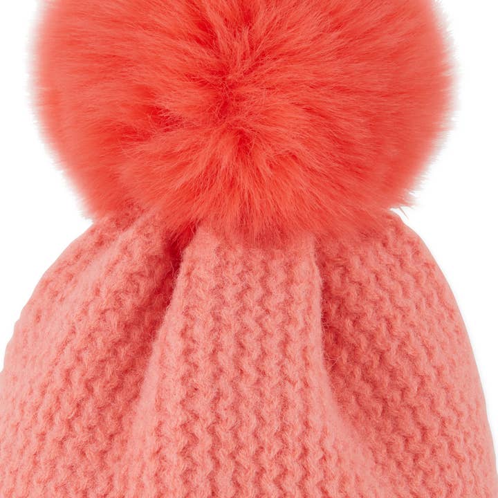 Hadley Wren – Gorro - Mulher por atacado – Gorro de malha Pom Pom Plush - Coral1