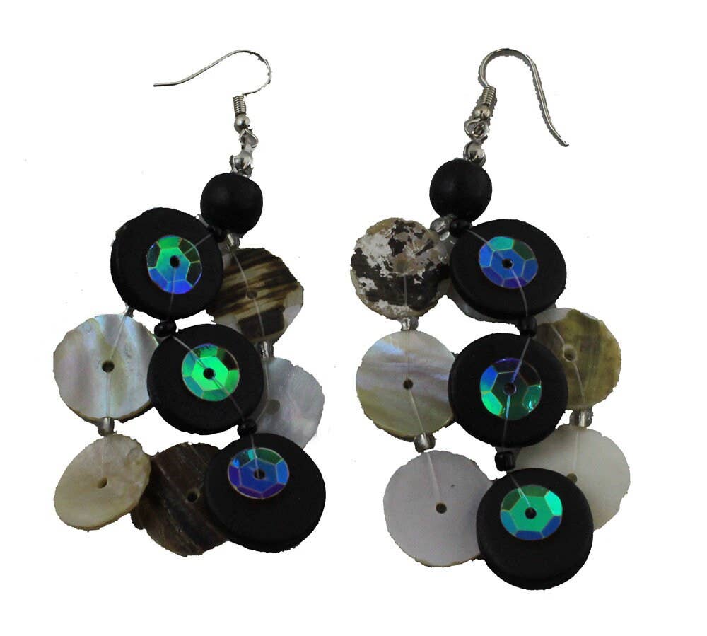 Nautical Tropical Imports - Wholesale Dangle Earrings - Belize Black Shell Beaded Earrings 2.5"L(pair)0