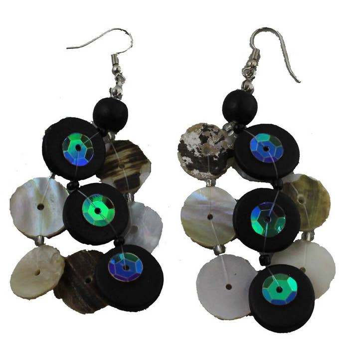 Nautical Tropical Imports - Wholesale Dangle Earrings - Belize Black Shell Beaded Earrings 2.5"L(pair)