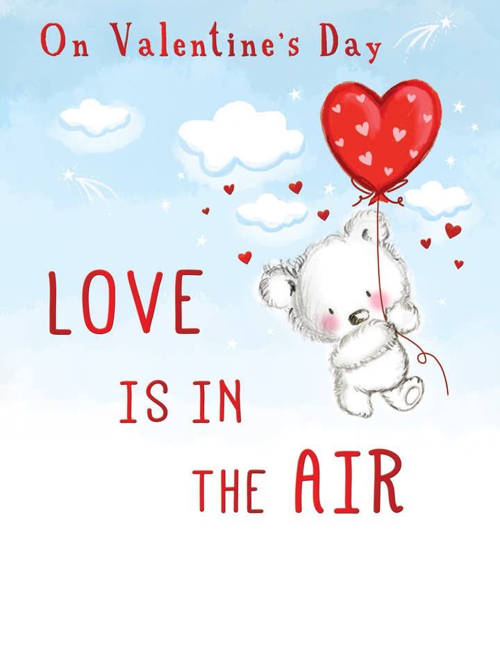 Valentinstagskarte, Offen, Teddybär mit Ballon für den Großhandel von Piccadilly Greetings
