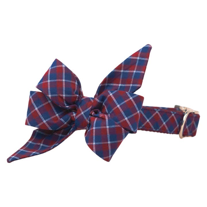 Country Club Plaid Belle Bow Dog Collar for wholesale by Crew LaLa