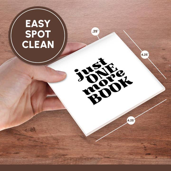3dRose – wholesale Coasters – 3dRose, Plain Text of Just one more Book - black and white, Coaster6