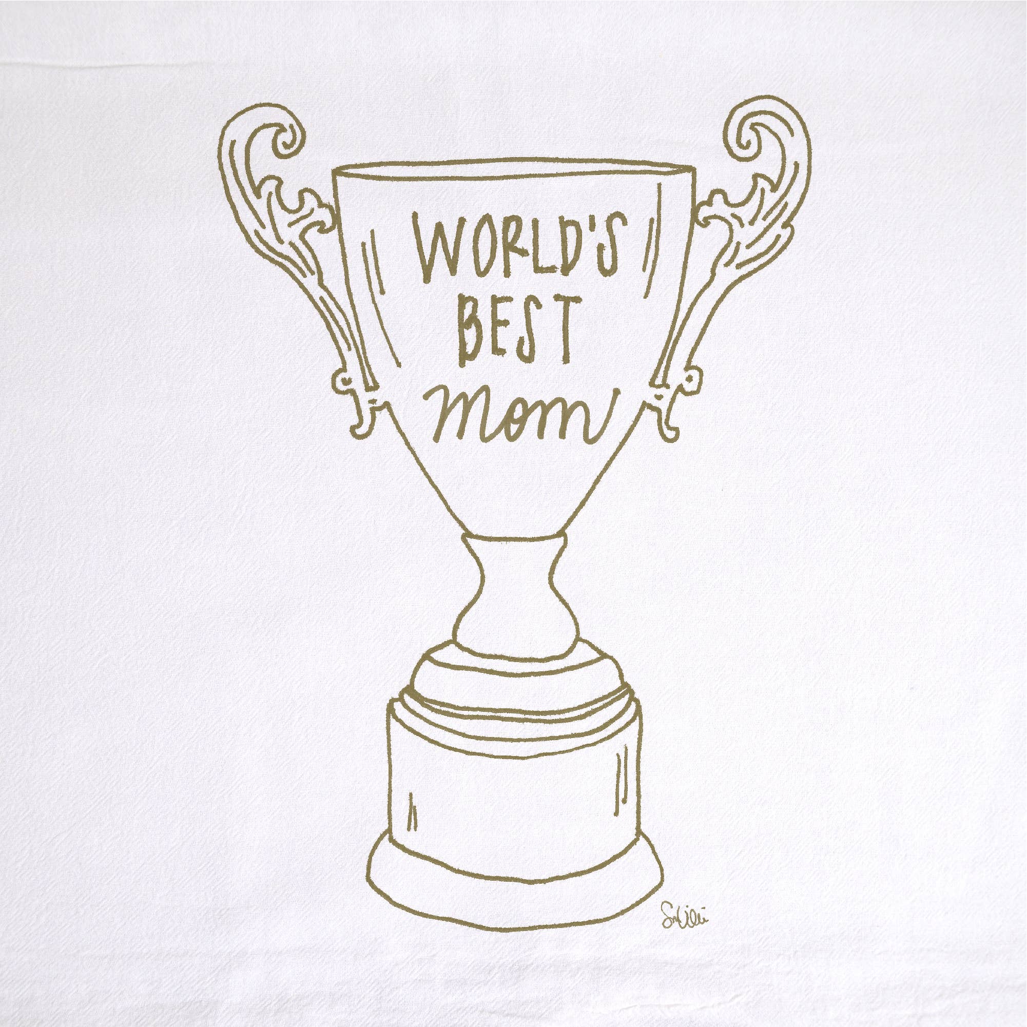 Girls Can Tell - Wholesale Tea Towel - World's Best Mom Trophy Tea Towel | kitchen | flour sack1