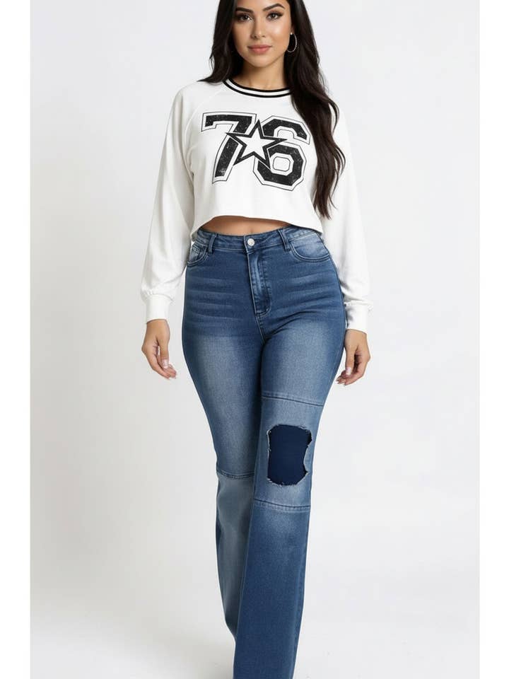 76 Star Logo Sporty Top-RT8496-2-WHITE for wholesale by CHERIE