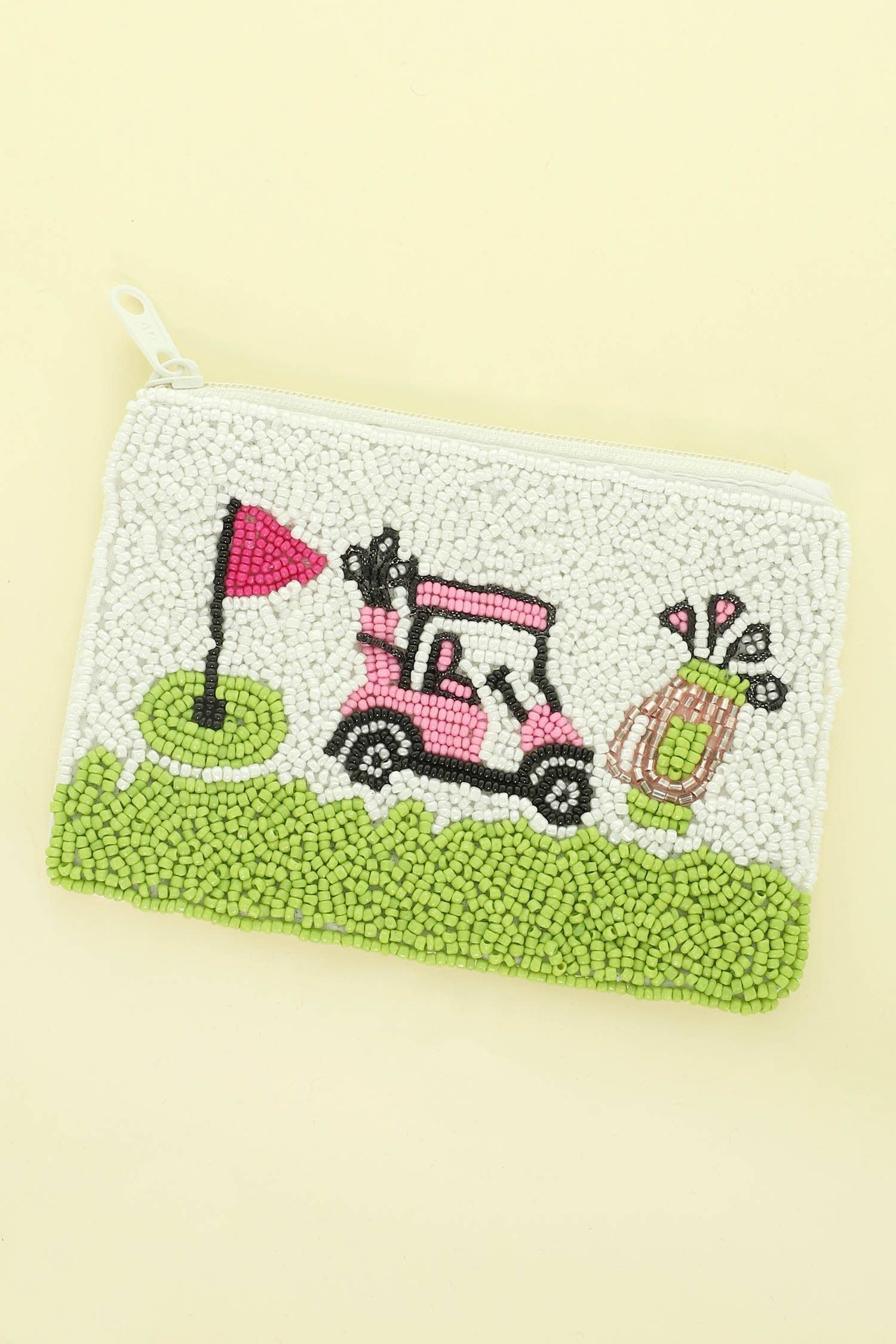Wt SEED BEADED COIN PURSE GOLF CART DESIGN  for wholesale on Faire0