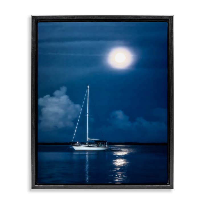 Moonlit Nighttime Sailing Floater Framed Art for wholesale by Stupell Industries