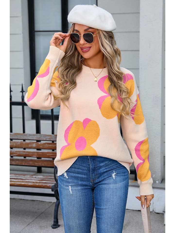Miss Sparkling - Wholesale Knit Sweater - Women's - Big flower knit sweaterÂ