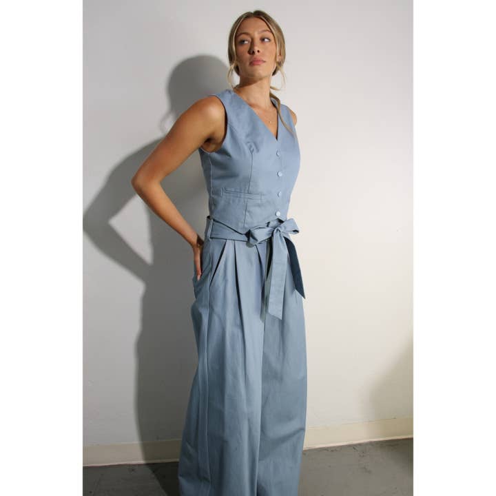 BLUE HAZE COTTON VEST AND PANTS SET for wholesale on Faire2