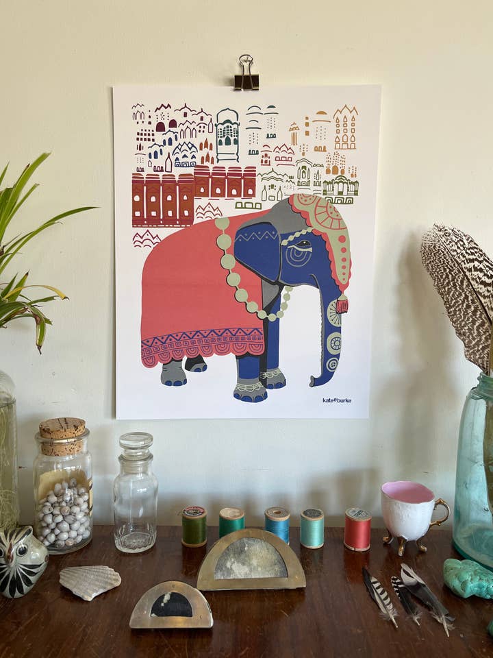 Viagem a Jaipur: Impressão digital Ruchi Elephant 11” x14” por atacado de Kate E. Burke