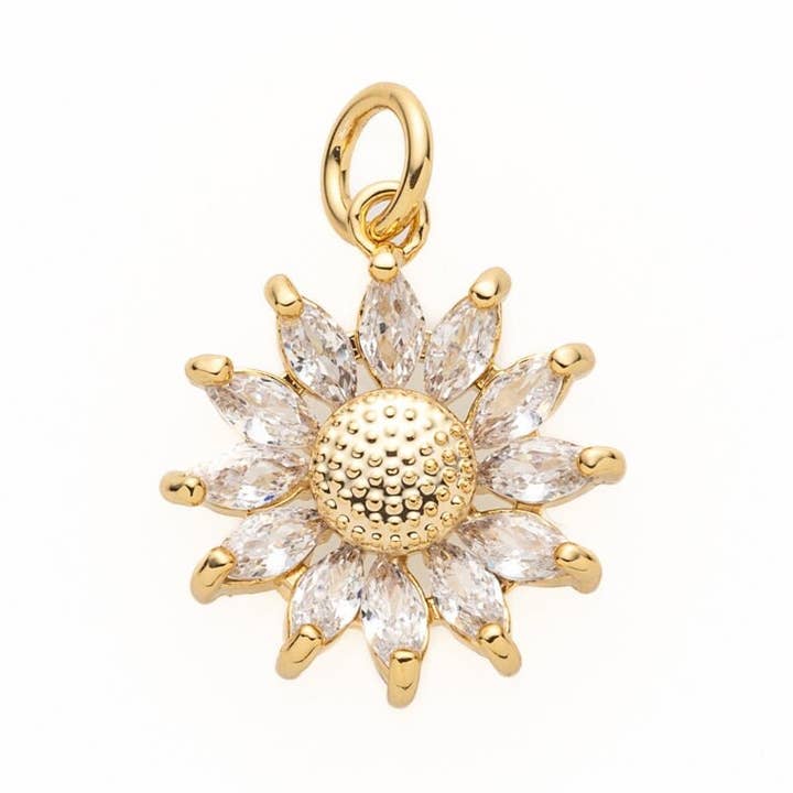 Pendente de Encanto de Girassol Margarida Dourado com CZ, CPG474 por atacado de Jewel Pledge