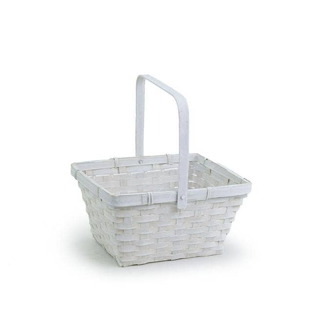 Buhi Imports - Wholesale Basket - 9.25 inch White Bamboo Rectangular with Folding Handle