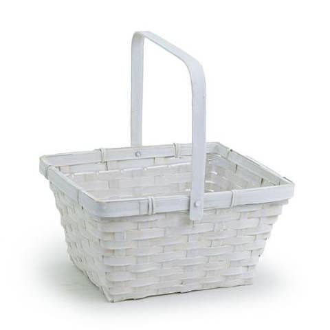 Bamboo Rectangular Shop with Folding Handle in white stain for wholesale by Buhi Imports
