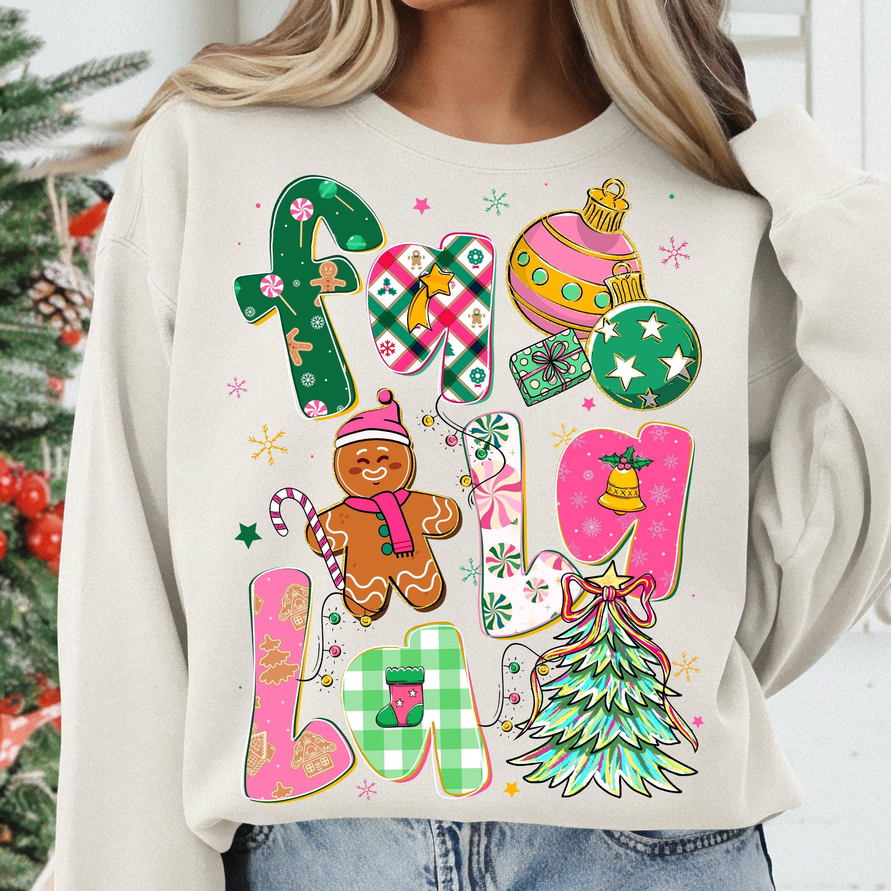 NVC Ecommerce LLC - Vente T-shirt à imprimés – femme - Falala Chemise, Sweat-shirt de Noël à paillettes colorées, Noël3