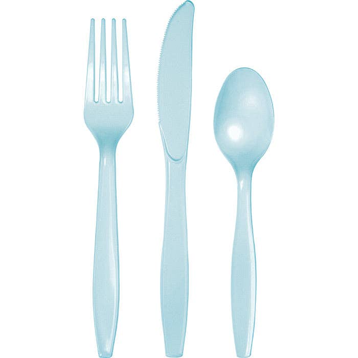 Bulk Pastel Blue Assorted Plastic Cutlery (12 Pkgs per Case) for wholesale by Bulk Party Decor