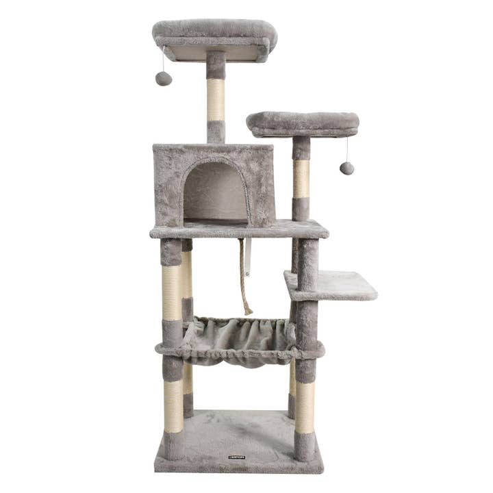 GOOPAWS Multi-Level Faux Fur Cat Tree & Condo with Hammock, Light Grey, 63'' for wholesale by Jespet