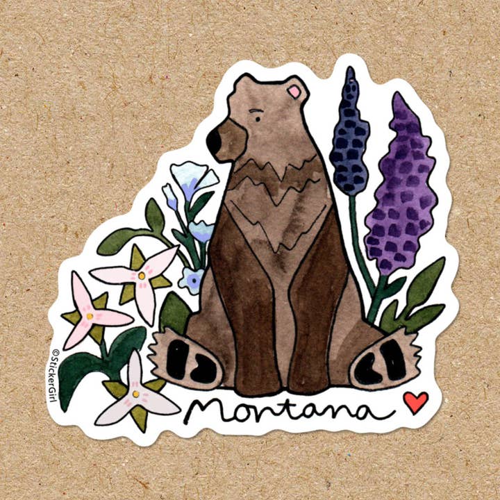 Brown Bear Montana Vinyl Sticker for wholesale by Sticker Girl