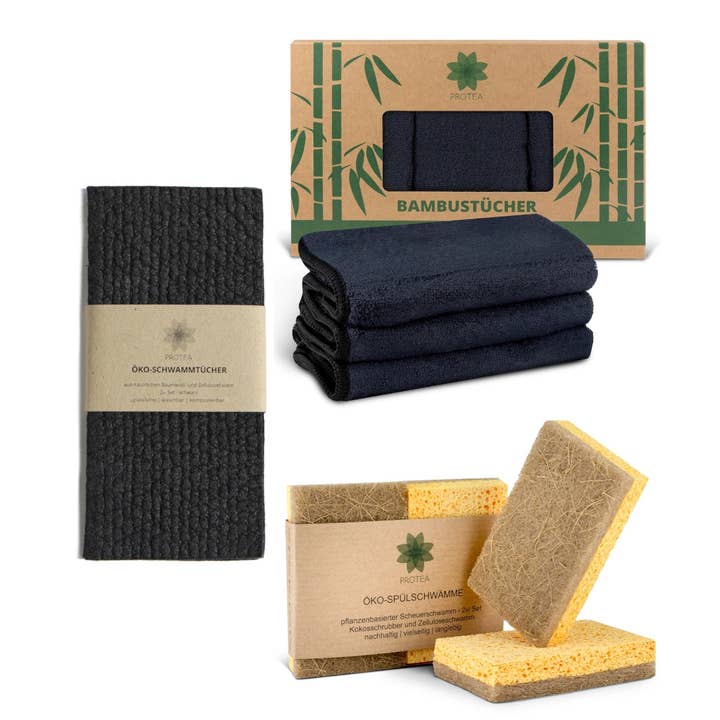 Kitchen starter set: sustainable microfiber towels, 2x eco-spüe for wholesale by PROTEA