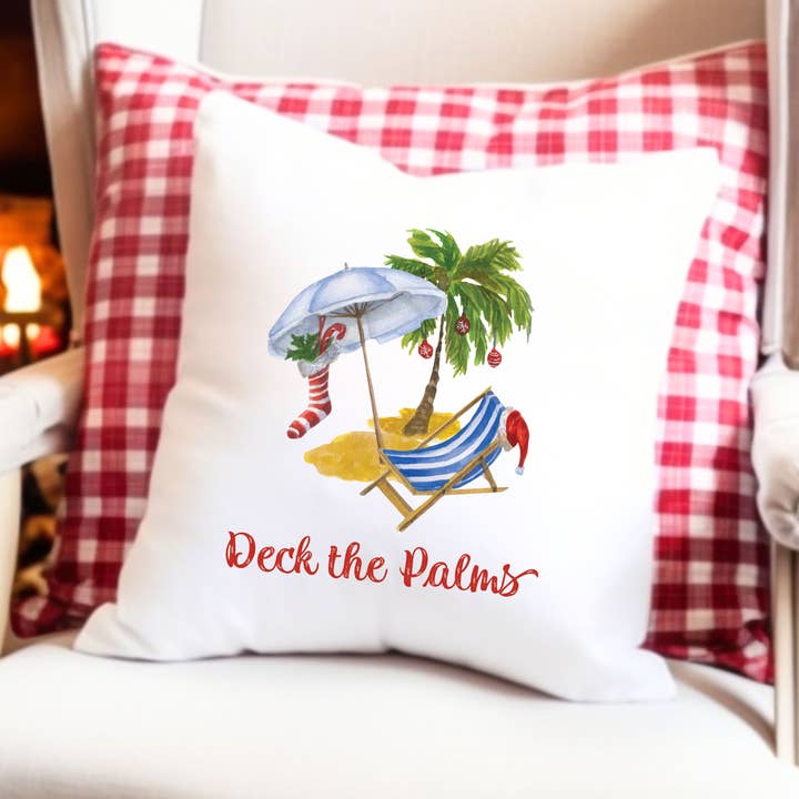 Deck The Palms Pillow, Winter Throw Pillow, Christmas Decor for wholesale by Canary Road