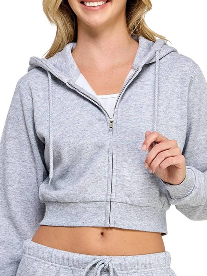 Fleece Relax Fit Crop Zip Up Hoodie for wholesale by Vanilla Monkey