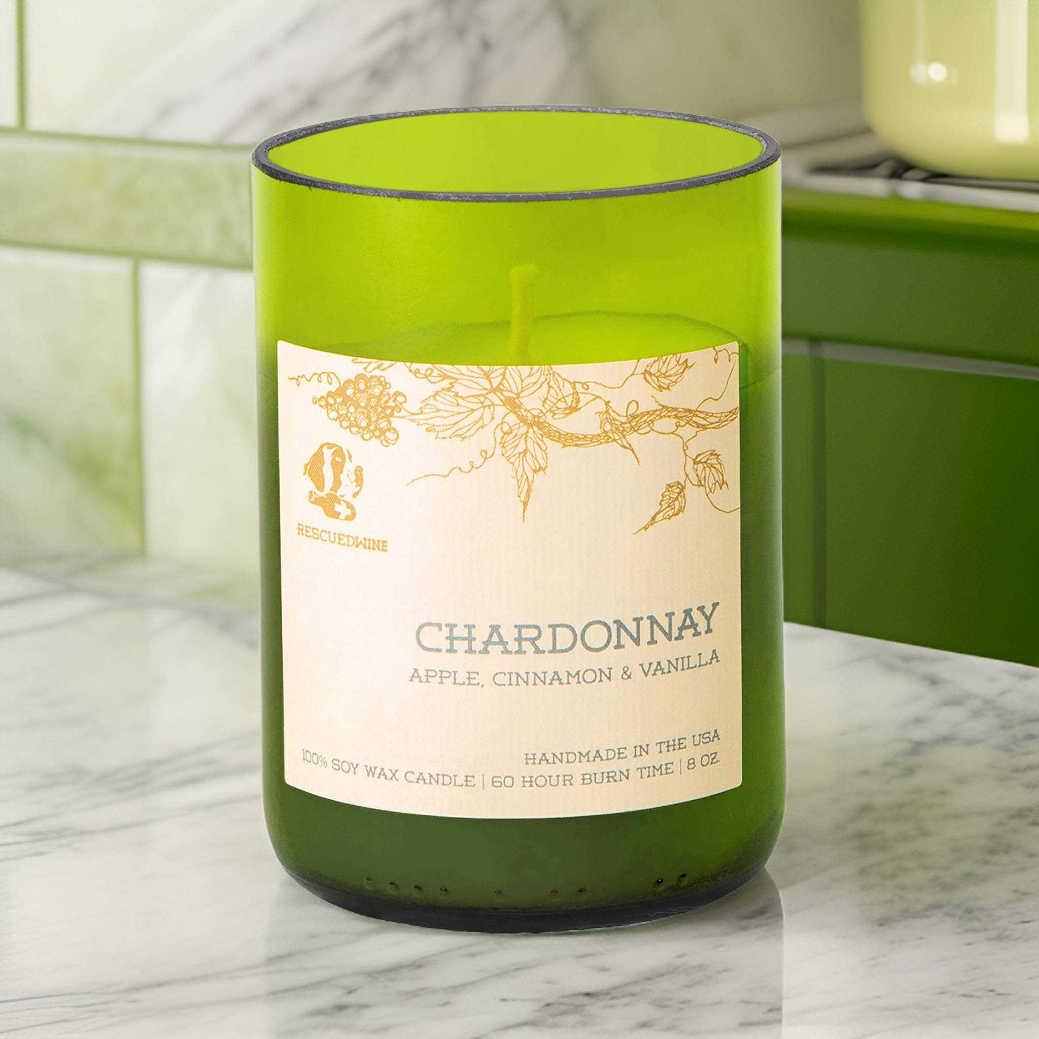 Rescued Wine Candles - Wholesale Jar/Filled Candle - Upcycled Wine Bottle Candle - Chardonnay /Eco Friendly 8oz.1