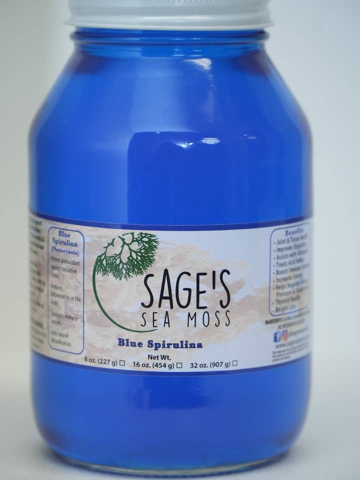 Blue Spirulina Sea Moss Gel for wholesale by Sage's Sea Moss, LLC