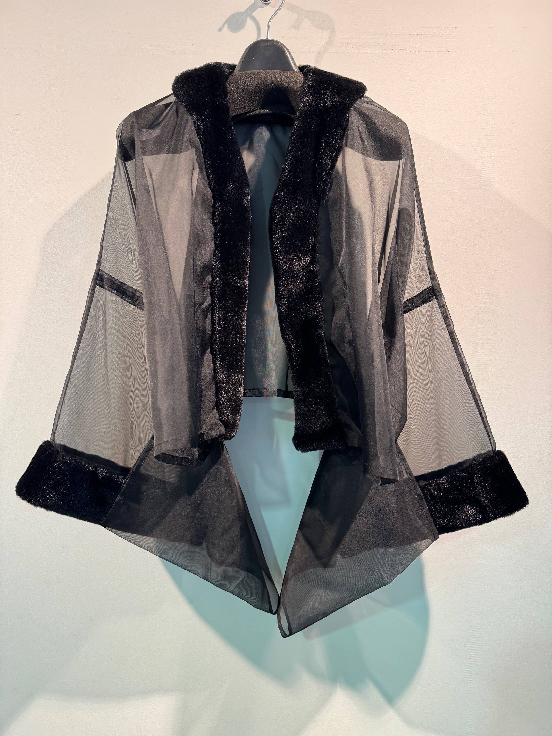 KOTO - Wholesale Jacket - Women's - KOTO　original  
chiffon & eco fur HAORI Jacket Black (Copy)3