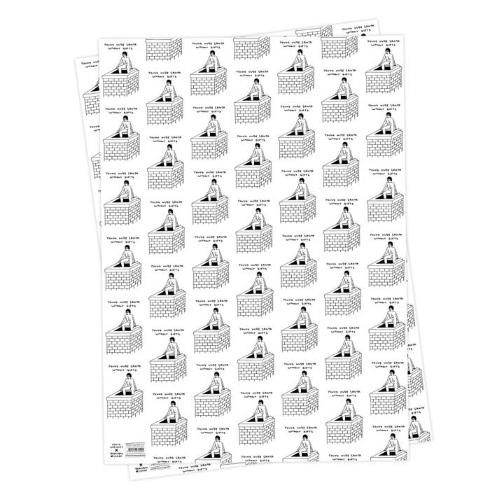 David Shrigley x Brainbox Candy – wholesale Omslagspapper – Roligt julpapper - Naken tomte - Förpackning med 2 vikta ark2