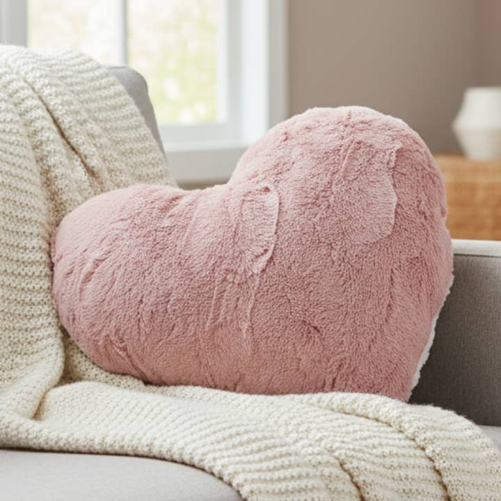 Tache Faux Fur Pink White Heart Shape Throw Pillow (#7) for wholesale by Tache Home Fashion