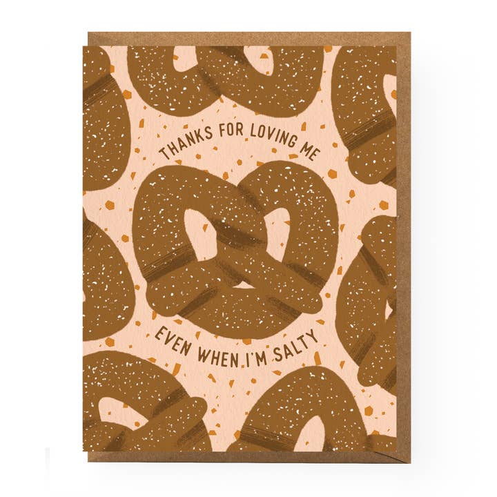 Salty Love Pretzel Card for wholesale by Boss Dotty Paper Co.