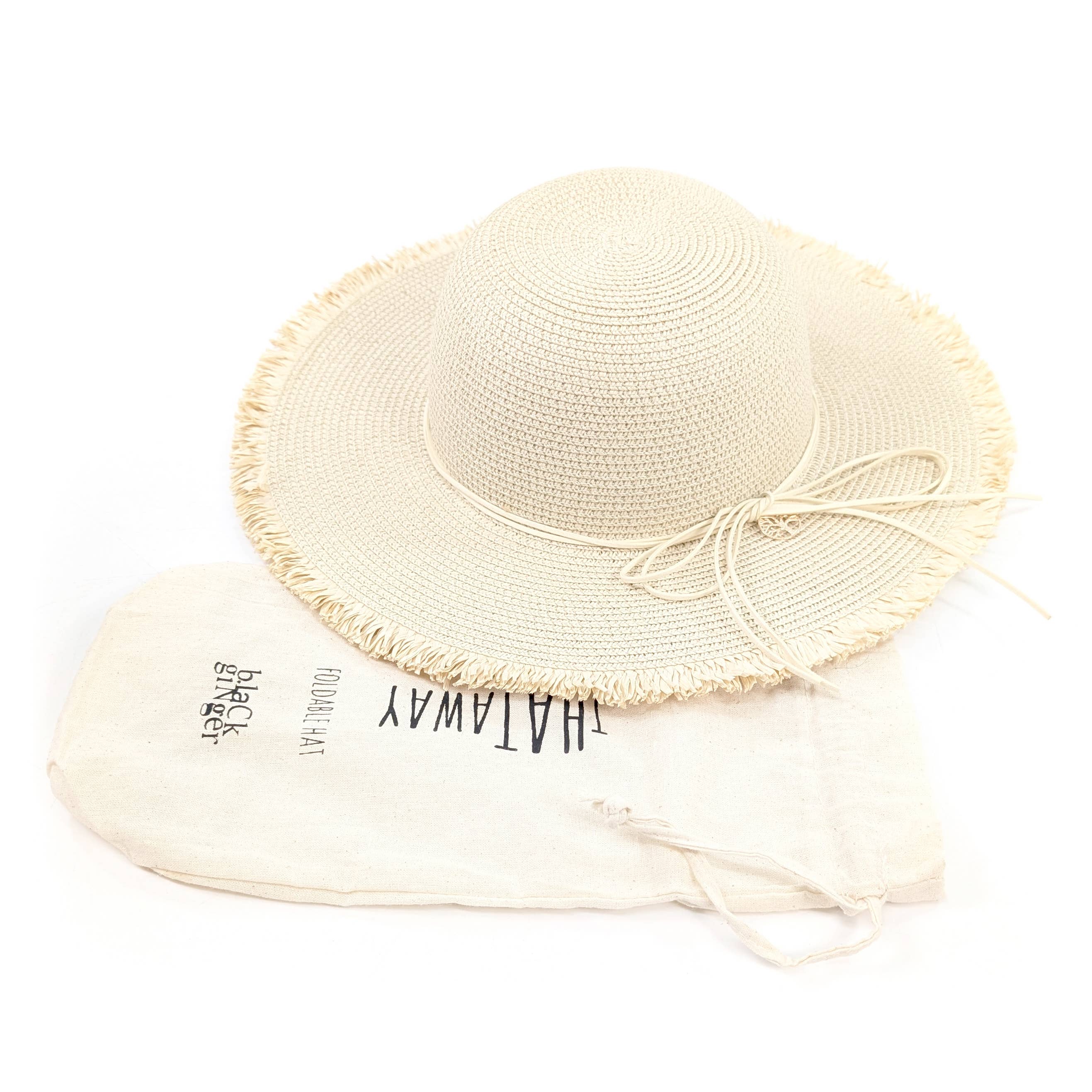 Black Ginger - Wholesale Straw Hat - Women's - Tree of Life Wide Brim Foldable Hat (57cm) - Natural3