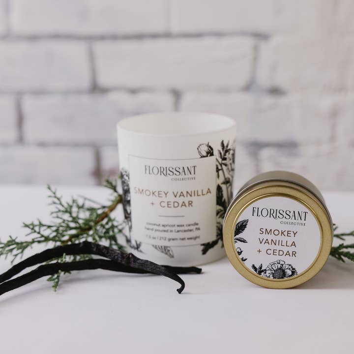 Florissant Collective - Wholesale Jar/Filled Candle - Smokey Vanilla + Cedar Candle Tin2